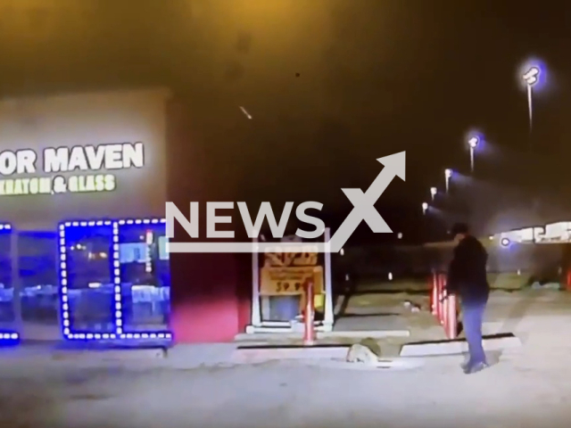 A police officer rescues a raccoon he spotted running around with a jar stuck over its head in Oak Grove, Jackson County, Missouri, USA, undated. The officer engaged in a foot chase with the raccoon but was eventually able to grab the raccoon and remove the jar. Note: Picture is a screenshot from a video (@OakGroveMoPolice/Newsflash)