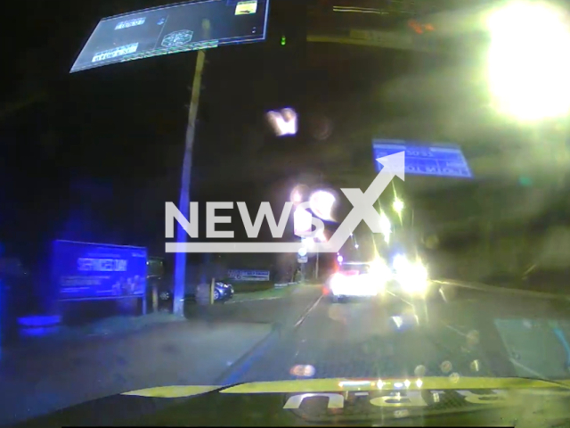 Police chase in Leeming Lane, Mansfield Woodhouse, UK on February 27, 2023. Note: This picture is a screenshot from the video. (Nottinghamshire Police/Newsflash)