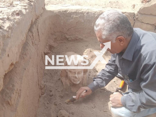 Photo shows a sphinx statue, believed to be made in the likeness of a Roman emperor, undated. It is uncovered at an archaeological site in Qena, Egypt. Note: Photo is from the Egyptian Ministry of Tourism and Antiquities (@tourismandantiq/Newsflash)