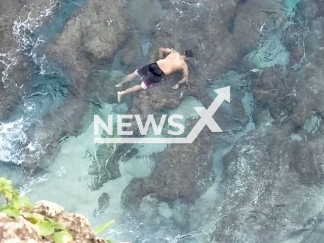 Picture shows the body of a tourist, undated. He    died after falling when taking a selfie at Broken Beach in  Nusa Penida, Indonesia, on Saturday, March, 4, 2023.  Note: Police photo. (Polsek Nusa Penida/Newsflash)