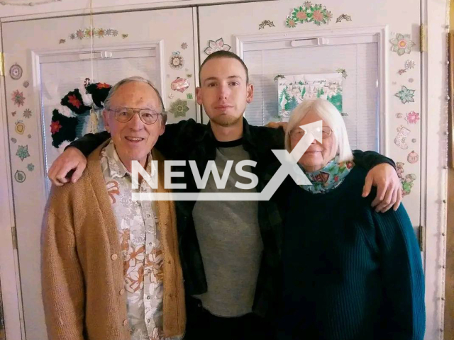 Photo shows Jerry Alan Jouret  (left) with his grandson Christian Jouret (middle), undated. Jerry Alan Jouret, an 81-year-old man who went missing for nearly a week during a trip from Big Pine, California, to Gardnerville, Nevada, USA, was found alive and well in his car on Thursday, March 2, 2023, after being trapped in a snowstorm. Note: Picture is private (Christian Jouret/Newsflash)