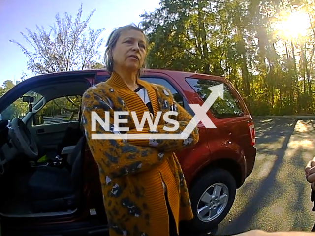 Police talk with driver, Tamara Palmer, in Mount Pleasant, South Carolina, on Dec. 2, 2022. Palmer stated that doctors had located a brain tumor, and credited the MPPD officers for stopping her and saving her life. Note: Picture is screenshot from a video. (@MtPleasantPD/Newsflash)