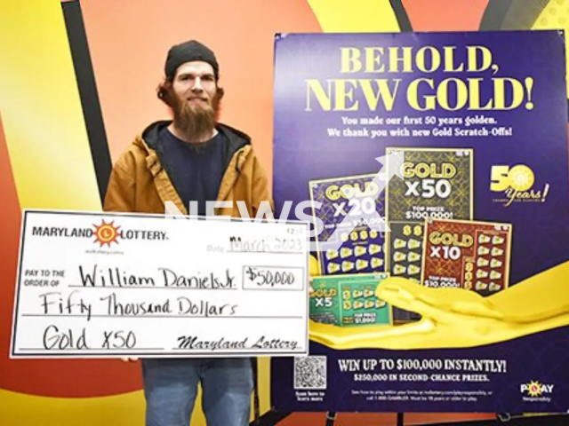 William Daniels Jr., aged 31, poses in undated photo. The man from the community of Middle River, in Baltimore County, Maryland, USA, won USD 50,000 (GBP 41,846) on the lottery in March 2023. Note: Licensed content. (Maryland Lottery/Newsflash)