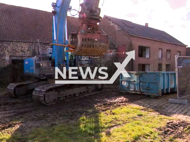 Picture shows the house of serial killer Marc Dutroux being demolished in Sars-la-Buissiere, belgium, on Monday, March 13, 2023. On Aug. 17, 1996, the bodies of Julie Lejeune, 8, and Melissa Russo, 8, were found in the garden of the house. Note: Photo is a screenshot from a video. (Newsflash)