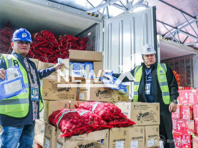 Picture shows the inspection of containers containing misdeclared red and yellow onions at the a port in Manila, the Philippines, on Friday, March 10 , 2023. A total of  eighteen containers were examined and found pizza doughs used to conceal the onions.
Note: Bureau of Customs photo. (@CustomsPH/Newsflash)