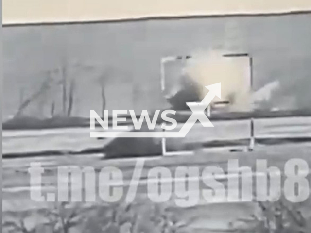 Ukrainian soldiers blow up Russian tank with help of Stugna-P ATGM system in Ukraine in undated footage. The footage was released by the 8th battalion of the Ukrainian Ground Forces on Wednesday, Mar. 15, 2023.  Note: Picture is screenshot from a video. (@8OGSHB/Newsflash)