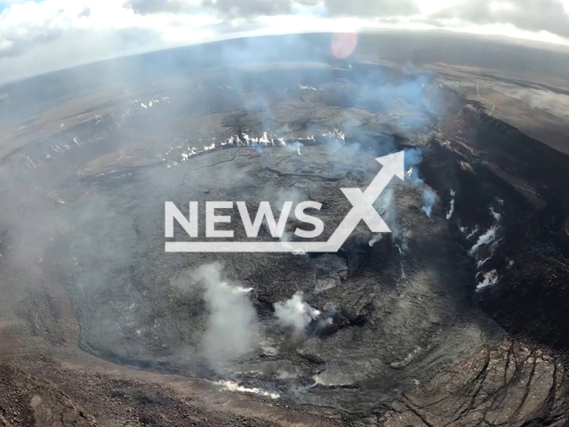 The image shows the observation of the eruptive activity of the Halema‘uma‘u crater at the KīlaueaSummit, Hawaii, USA during an overflight on March 10, 2023. Kīlauea, one of the most active volcanoes in the world. Note: Picture is screenshot from a video. (USGS/Newsflash)