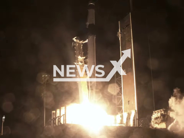 SpaceX's Falcon 9 rocket, with the company's uncrewed Dragon spacecraft on top, lifts off from NASA's Kennedy Space Center in Florida, in undated footage. Falcon 9 is a partially reusable medium-lift launch vehicle that can carry cargo and crew into Earth orbit. Note: Picture is a screenshot from a video. (@NASAKennedy/Newsflash)