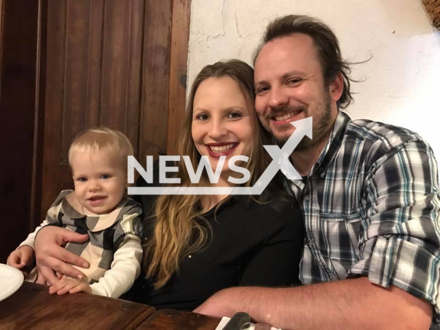 Photo shows Darya Leitel, with her husband Josiah Leitel and a child, undated. Josiah Leitel reportedly admitted to murdering his wife in Haifa, Israel. Note: Picture is private (Darya Leitel/Newsflash)