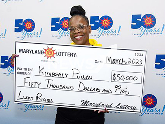 Kim Pullen from the city of Baltimore, Maryland State, USA, poses in undated photo. She won USD 50,000 (GBP 40,828) on the lottery in March 2023. Note: Licensed content. (Maryland Lottery/Newsflash)