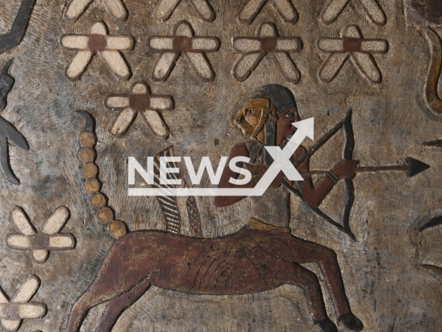 Image shows a representation of the zodiac sign Sagittarius, undated photo. German and Egyptian scientists have found unique ceiling paintings in the temple of Esna, in the city of Esna, Egypt. Note: Licensed content. (Ahmed Amin, Ministry of Tourism and Antiquities/Newsflash)