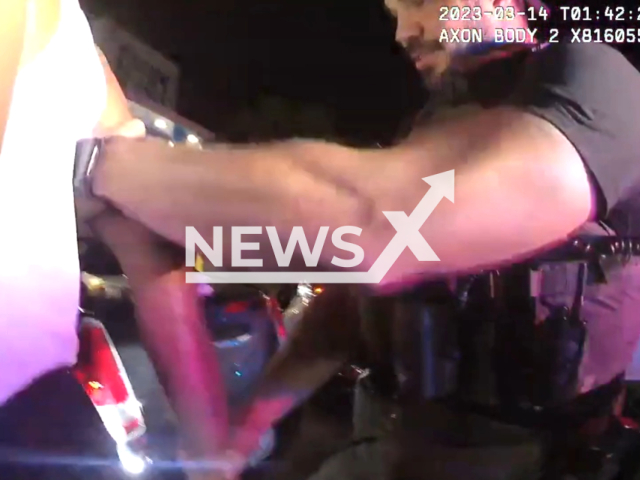 Police officers detain a suspect in Jacksonville, Florida, on Tuesday, Mar. 14, 2023. According to the Sheriff, senior staff members, and members of the Professional Oversight Unit's review, the officers involved did not violate Florida law or Jacksonville Sheriff’s Office policy by their actions. Note: Picture is a screenshot from a video (@JAXSHERIFF/Newsflash)