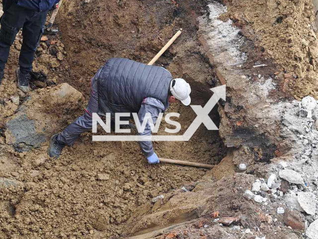 Workers investigate the entrance to the 40-metre-tunnel dug by prisoners, in Idrizovo, North Macedonia, undated. A group of at least 8 prisoners with sentences ranging from 10 years to life in prison dug the tunnel in an attempt to escape.  Note: Police photo. (MVR/Newsflash)