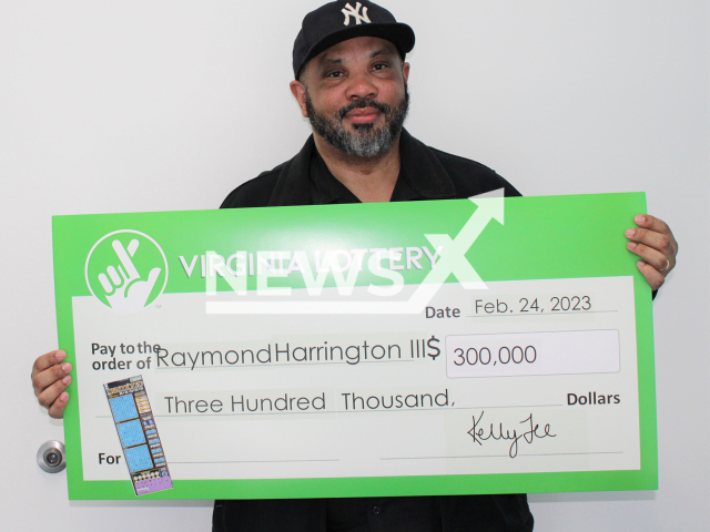 Raymond Harrington from the city of Norfolk, Virginia State, USA, poses in undated photo. He won USD 300,000 (GBP 244,530) on the lottery in February 2023. Note: Licensed content. (Virginia Lottery/Newsflash)