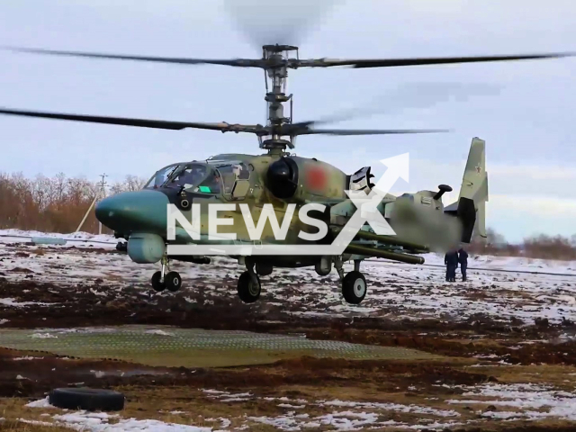 Ka-52 reconnaissance and attack helicopters destroyed a company command post of the Ukrainian Army in Ukraine.
 Note: This picture is a screenshot from the video.
(MoD Russia/Newsflash)