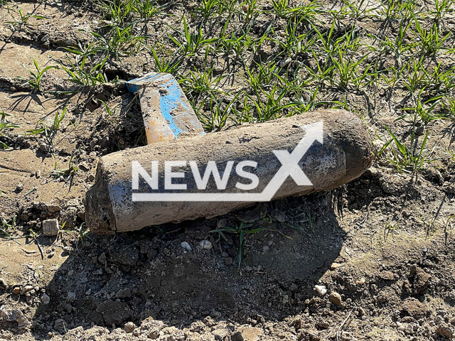 The British INC30 World War II grenade that a farmer found during fieldwork in the German town of Viersen. Note: This photo is from a press release. (Stadt Viersen/Newsflash)