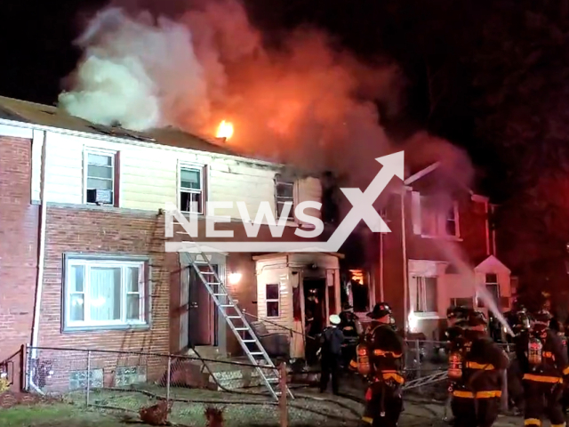 Picture shows the scene of the fire in Jeffery Manor, in Chicago, Illinois, on Tuesday, Mar. 21, 2023. According to CFD, four firefighters were taken to local hospitals. Note: Picture is screenshot from a video. (@CFDMedia/Newsflash)