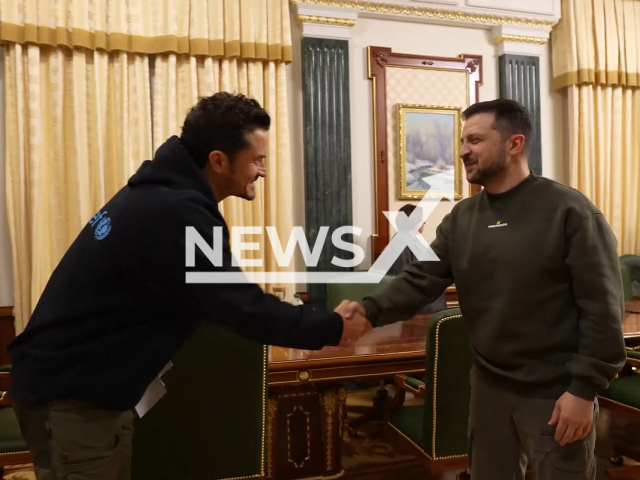 President Zelenskyy meets Orlando Bloom and UNICEF team in Ukraine, undated. They also met children and families affected by the war. Note: Picture is a screenshot from a video (@zelenskiy.official/Newsflash)