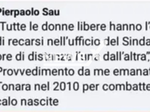 Picture shows  post on social media stating 'All free women are obliged to go to the mayor's office three hours apart from each other'  by mayor of Tonara, Italy,  Pierpaolo Sau,  undated. He apologised and said it was a joke to fight the low birth rate, in March, 2023.
 Note: Photo is a screenshot from a video. (Newsflash)