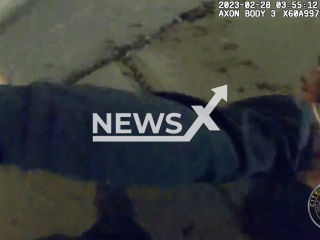 Zone 4 Officers arrest one of two suspects in Atlanta, Georgia, on Tuesday, Feb. 28, 2023. The suspects were identified as 27-year-old Jaquan Lide and 17-year-old Marcus Robinson. Note: Picture is screenshot from a video. (@Atlanta_Police/Newsflash)