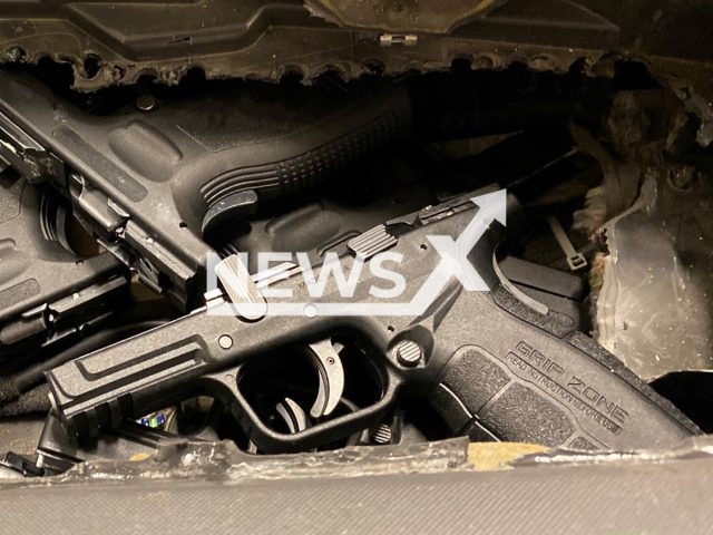 Photo shows the weapons seized by the Swedish Customs Service from a Belgian couple who tried to smuggle them via the Oresund Bridge, undated. The couple was charged with extremely serious weapons smuggling. Note: Photo is from the Swedish Customs Service (Tullverket/Newsflash)