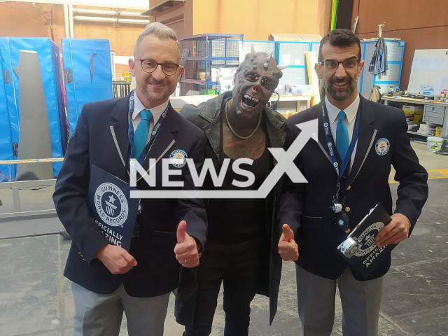 Photo shows Michel Faro Prado (middle) from Brazil, who is known for mutilating his body to look like the devil, undated. He reportedly entered the Guinness Book of Records as the man with the most horn-shaped implants in his head. Note: Picture is private (@diabao.praddo/Newsflash)