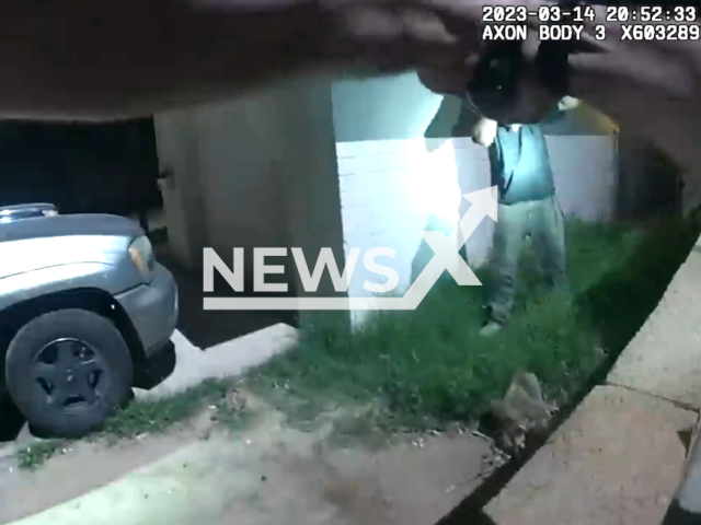 Picture shows an officer's point of view of the officer-involved shooting that occurred in Phoenix, Arizona, on Tuesday, Mar. 14, 2023. Both officers involved in the incident are assigned to the Maryvale Estrella Mountain Precinct. Note: Picture is a screenshot from a video (@phxpd/Newsflash)