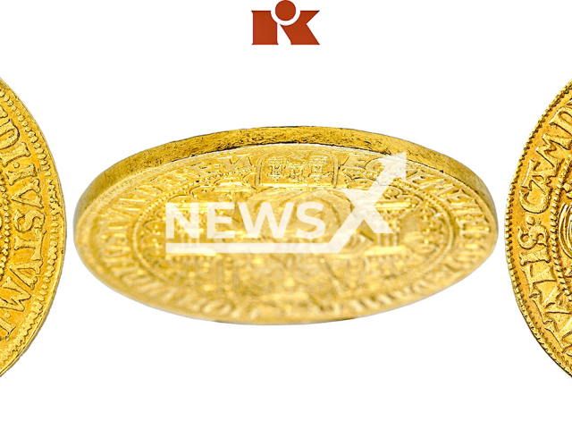 The extremely rare Queen Elisabeth I golden coin which was sold at the Kunker auction house located in the German city of Osnabruck for EUR 700,000 and thus became the most expensive coin ever auctioned in the country. Note: This photo is from a press release. (Kunker/Newsflash)