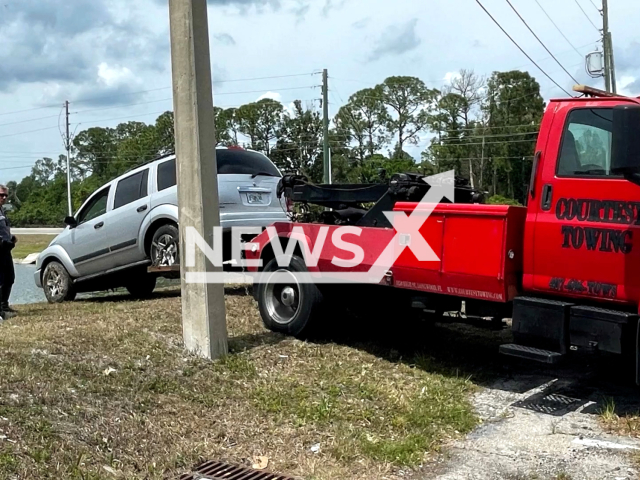 Officers rescue an elderly driver whose car had crashed into a retention pond in Longwood, Florida, USA on March 28, 2023. The driver was then transported to a local hospital where he is expected to recover fully.
Note: Picture is screenshot from a video. (City of Longwood/Newsflash)