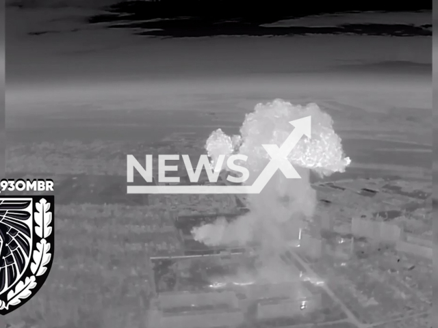 Ukrainian fighters blew up a Russian military fortification in a huge explosion in Ukraine in undated footage. The footage was released by the Ground Forces of the Armed Forces of Ukraine on Tuesday, Apr. 04, 2023.Note: Picture is screenshot from a video. (@93OMBr/Newsflash)