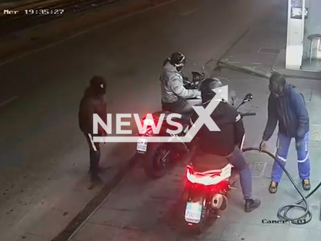 A 32-year-old man is approached by the armed suspect at a petrol pump  in  Naples, Italy, on Wednesday, March 29, 2023. He was shot twice after he resisted to the theft of his scooter. Note: Picture is screenshot from a video. (Newsflash)