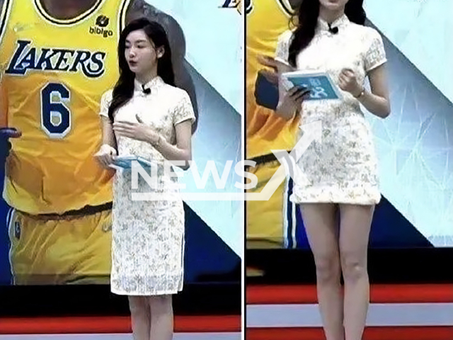 The TV host, Jin Jiayue, wearing a dress that was after apparently lifted up in China. Note: Private photo. (AsiaWire)