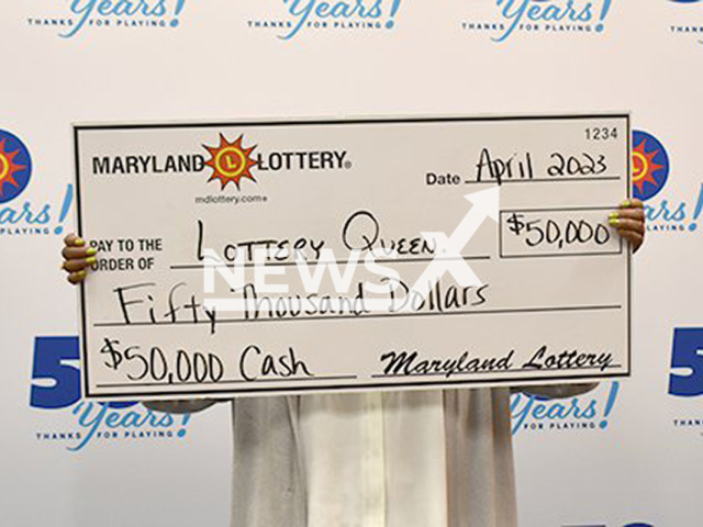 Image shows lucky winner identified only as 'Lottery Queen', undated photo. The woman from the area of Owings Mills, Maryland State, USA, won USD 50,000 (GBP 40,253) on the lottery in April 2023. Note: Licensed content. (Maryland Lottery/Newsflash)