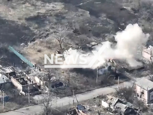 DPR fighters destroy Ukrainian military position in a residential area in the Avdiivka in Ukraine in undated footage. The footage was released by the People's Militia of the DPR on Tuesday, Apr. 04, 2023.Note: Picture is screenshot from a video. (@nm_dnr/Newsflash)