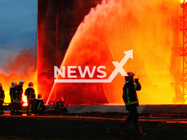 A fire that broke out in Lviv, Ukraine, as a result of the shelling on the territory of one of the industrial fuel storage companies has been extinguished on 27th March 2022. Note: Photo from Emergency Services of Ukraine. (@MNS.GOV.UA/Newsflash)