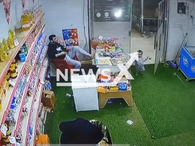 A 3-year-old child enters a supermarket alone in Kafr Hamza, Al Qalyubia governorate, Egypt, Monday, Apr. 3, 2023. He stole an Oreo and ran away from the supermarket while the owner of the supermarket ran after him. Note: Picture is a screenshot from a video (Newsflash)