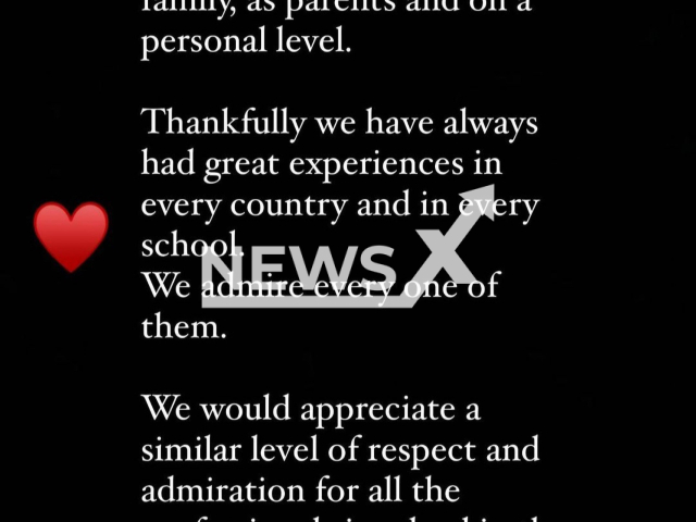 Photo shows Georgina Rodriguez's Instagram story that clarifies the false news circulating on the internet that their kids were attacked and bullied at their school in Riyadh, Saudi Arabia, undated. She emphasized how great the school is and how their kids made wonderful friends there. Note: Private photo. (Newsflash)