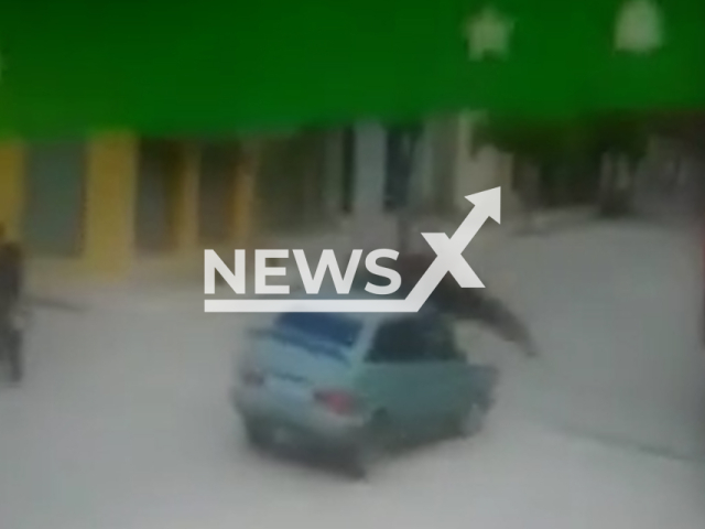 A girl riding a horse  hits a car at an intersection in Missao Velha, Brazil, on Sunday, April 2, 2023. The girl had minor injuries and did not need medical attention. Note: Picture is screenshot from a video. (Newsflash)