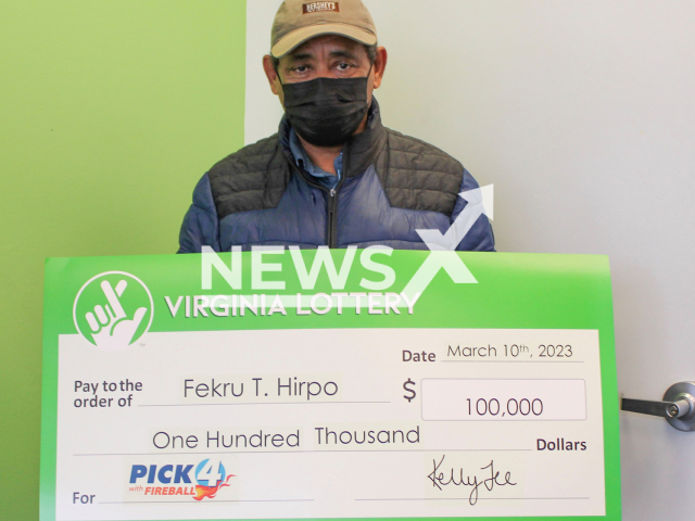 Fekru Hirpo from the city of Alexandria, Virginia State, USA, poses in undated photo. He won USD 100,000 (GBP 80,304) on the lottery in March 2023. Note: Licensed content. (Virginia Lottery/Newsflash)