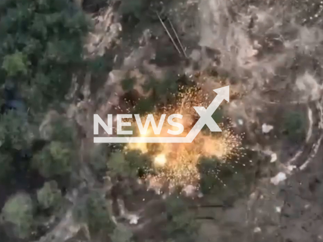 Ukrainian fighters destroy Russian "Hyacinth-B" a 152 mm field gun in the Kherson region in Ukraine in undated footage. The footage was released by the 406th separate artillery brigade on Wednesday, Apr. 05, 2023. Note: Picture is screenshot from a video. (@406-oabr/Newsflash)