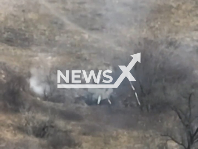 Ukrainian forces successfully neutralize Russian MT-12 anti-tank gun as Russian soldiers retreat in panic in frontline in Ukraine in undated footage. The footage was released by the K2 group of the 54th OMBr on Thursday, Apr. 06, 2023. Note: Picture is a screenshot from a video (@K2.54OMBr/Newsflash)