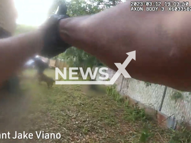 Picture shows Sergeant Jake Viano's point of view of the officer-involved shooting that occurred in St. Petersburg, Florida, on Sunday, March 12, 2023. The involved suspect was identified as Zion Bostick. Note: Picture is a screenshot from a video (@PinellasSheriff/Newsflash)