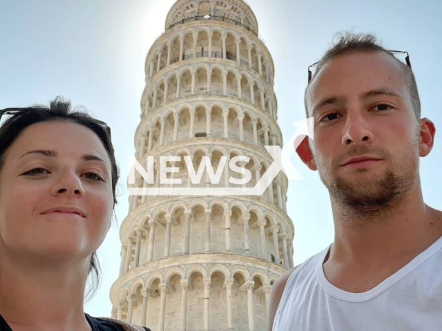 Andrea Papi, 26, and his girlfriend, Alessia Gregori, pose in an undated photo. Andrea's lifeless body was found in the woods and it is suspected he was attacked by a bear in Val di Sole, Italy, on Wednesday, March 5, 2023. Note: Private photo. (@andrea_papi00/Newsflash)