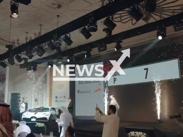 Image shows the 'P 7' number plate which was sold for USD 15 million (GBP 12,141) in the city of Dubai, UAE, undated photo. It set a Guinness World record as the most expensive license plate in the world. Note: Photo is a screenshot of a video. (@emiratesauction/Newsflash)