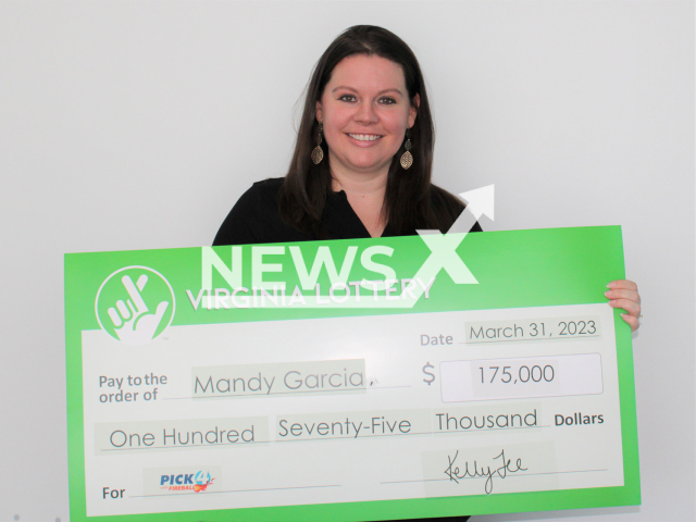 Mandy Garcia from the city of Chesapeake, Virginia State, USA, poses in undated photo. She won USD 175,000 (GBP 140,735) on the lottery in March 2023. Note: Licensed content. (Virginia Lottery/Newsflash)