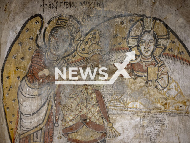 Photo shows one of the paintings called 'Scene with King David', undated. It was found in hidden medieval rooms discovered by the Polish Centre of Mediterranean Archaeology in old Dongola, Sudan. Note: Licensed photo. (Polish Centre of Mediterranean Archaeology/Newsflash)