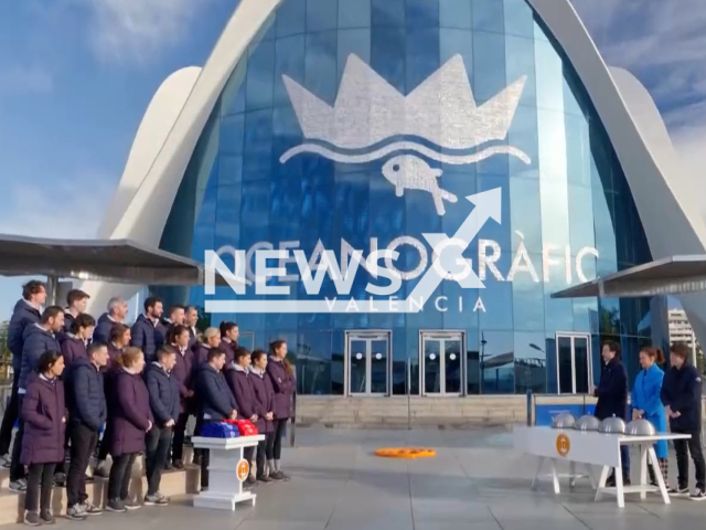 Spanish Masterchef 11 contestants (left) and judges (right)  in Oceanografic, in Valencia, Spain.    The contestants cooked a menu by chef Rakel Cernicharo and a guest  revealed a massive poisoning during the filming of the episode that aired,  Monday, April 10, 2023.
 
 Note: Photo is a screenshot from a video. (Newsflash)