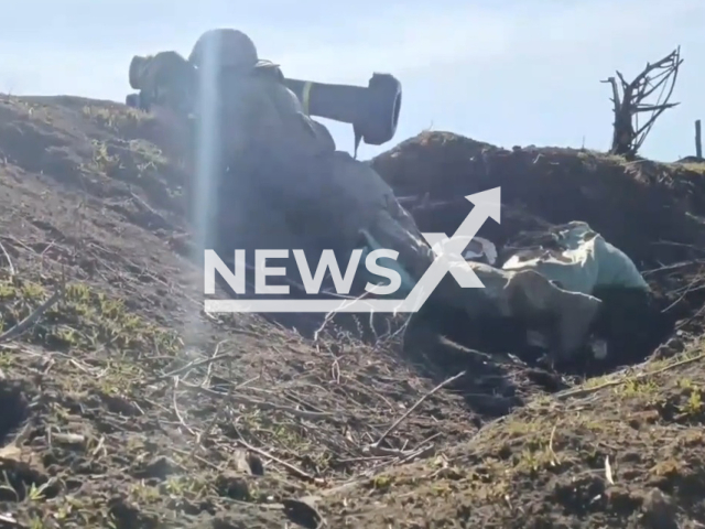 Ukrainian military fires from an American Javelin anti-tank missile system near Avdiivka in Ukraine in undated footage. The footage was released by the 59th separate motorized infantry brigade on Tuesday, Apr. 11, 2023. Note: Picture is a screenshot from a video (@59ompbr/Newsflash)