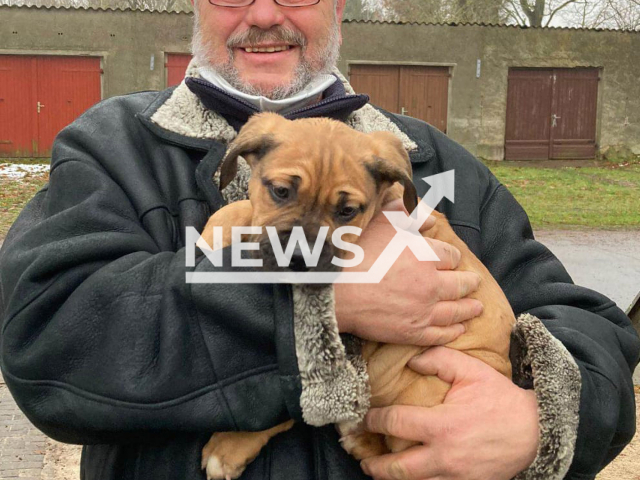 Picture shows Lothar B., 62, with his dog Benno, undated. He and his dog died trying to save his grandson, 13, from fire in his arbor in Glowe, Germany on Sunday, April 9, 2023. Note: Private photo. (Newsflash)