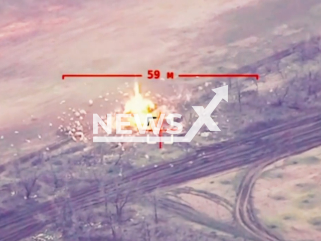 Missile fired from the M142 HIMARS hits Russian R-330Zh "Zhitel" automated jamming station in the Donetsk region in Ukraine in undated footage. The footage was released by Command of the Special Operations Forces on Thursday, Apr. 13, 2023. Note: Picture is a screenshot from a video (@usofcom/Newsflash)